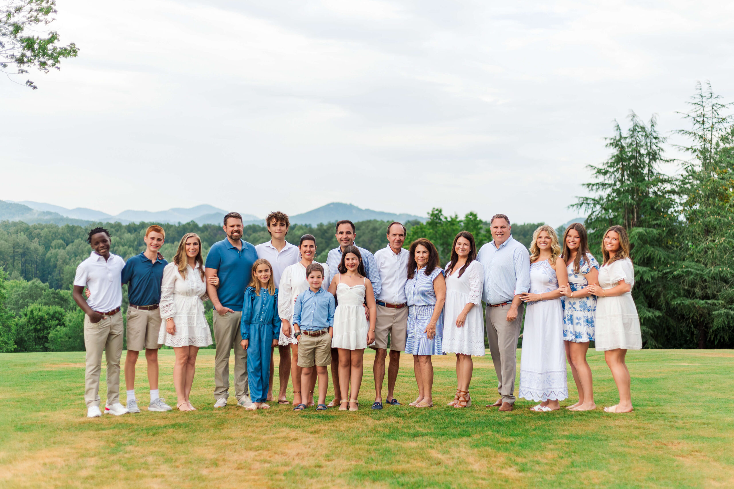 Extended family portrait at The Reserve at Lake Keowee with mountain views